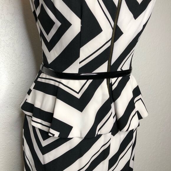Cache black white chevron peplum belted sleeveless sheath dress size 6 NWOT - Picture 12 of 16